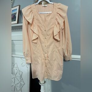 Entro Peach Ruffle Button-Down Dress